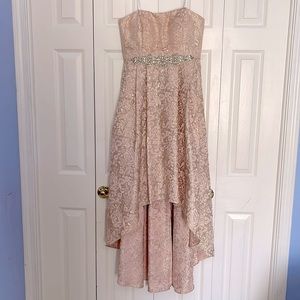 Size 6 Metallic Accented Blush Strapless High-Low A-Line Ballgown w/ Pleats